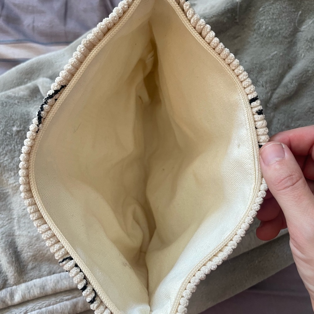 Cream Corduroy Cosmetic Bag With Smiley Face - Picture 4 of 4